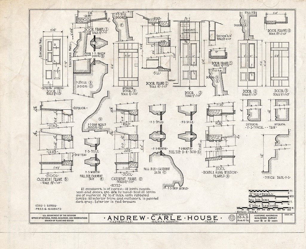 Blueprint HABS TEX,163-CAST,2- (Sheet 3 of 3) - Andrew Carle House, Main & Lafayette Streets, Castroville, Medina County, TX
