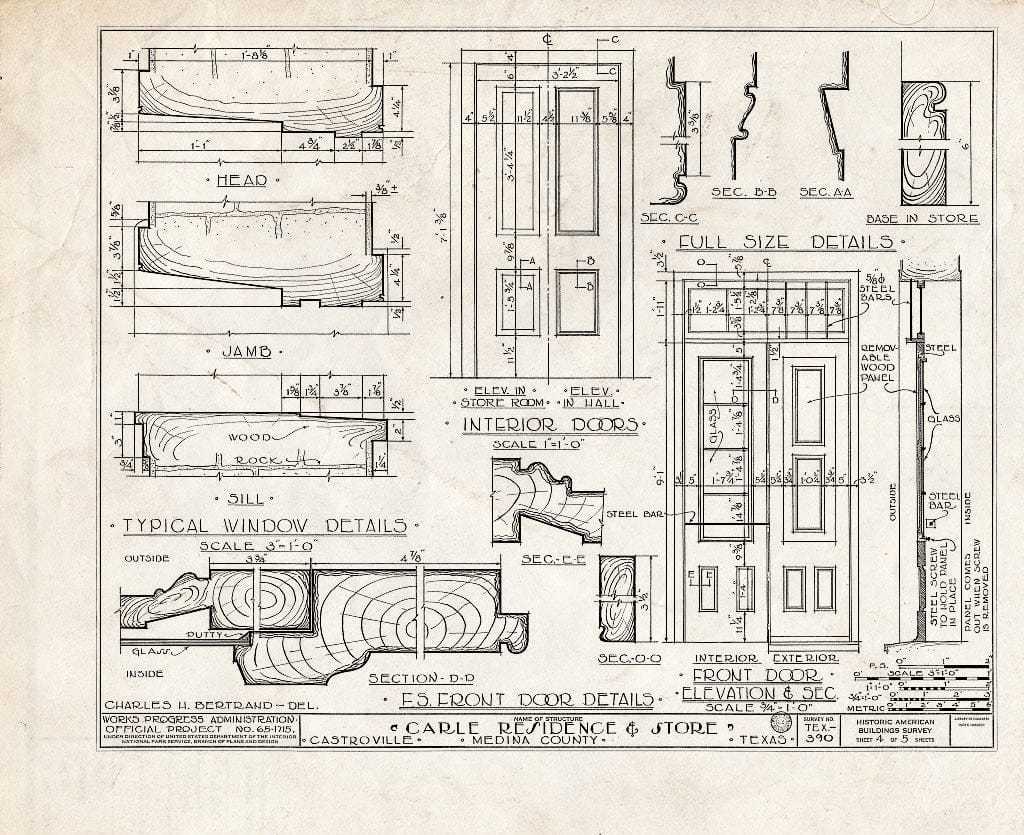 Blueprint HABS TEX,163-CAST,19- (Sheet 4 of 5) - Joseph Carle House & Store, Madird & Angelo Streets (Houston Square), Castroville, Medina County, TX