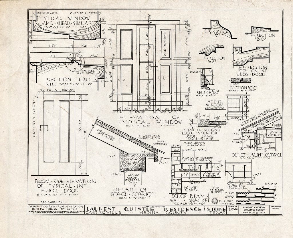 Blueprint HABS TEX,163-CAST,11- (Sheet 5 of 5) - Laurent Quintle House & Store, Medina River Off Highway 90, Castroville, Medina County, TX