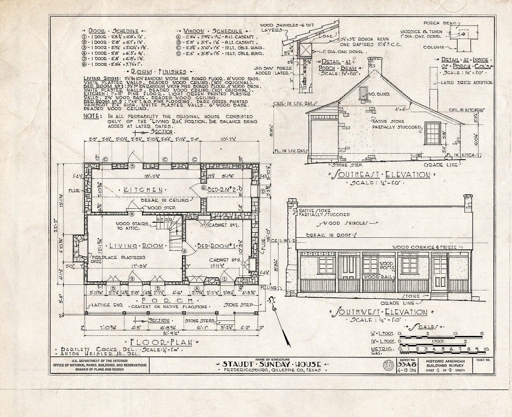 Blueprint HABS TEX,86-FREBU,2- (Sheet 1 of 2) - Sunday Staudt House, 512 West Creek Street, Fredericksburg, Gillespie County, TX