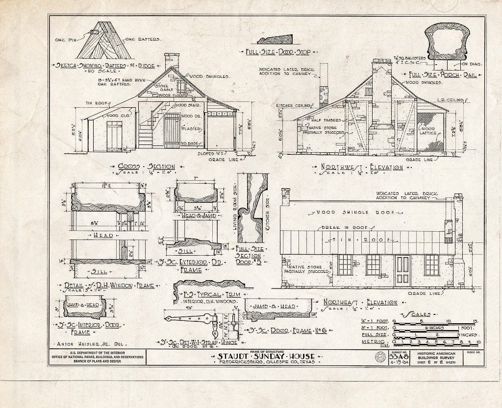 Blueprint HABS TEX,86-FREBU,2- (Sheet 2 of 2) - Sunday Staudt House, 512 West Creek Street, Fredericksburg, Gillespie County, TX