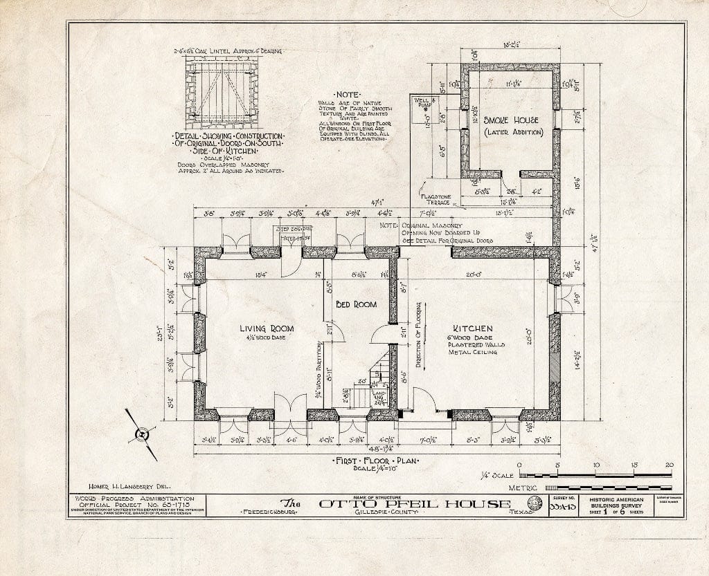 Blueprint HABS TEX,86-FREBU,4- (Sheet 1 of 6) - Pfeil House, 125 West San Antonio Street, Fredericksburg, Gillespie County, TX