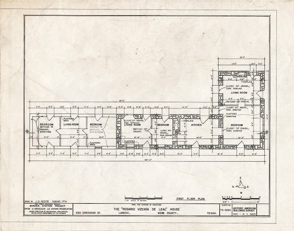 Blueprint HABS TEX,240-LARD,4- (Sheet 1 of 3) - Rosario Viscaya de Leal House, 620 Zaragosa Street, Laredo, Webb County, TX