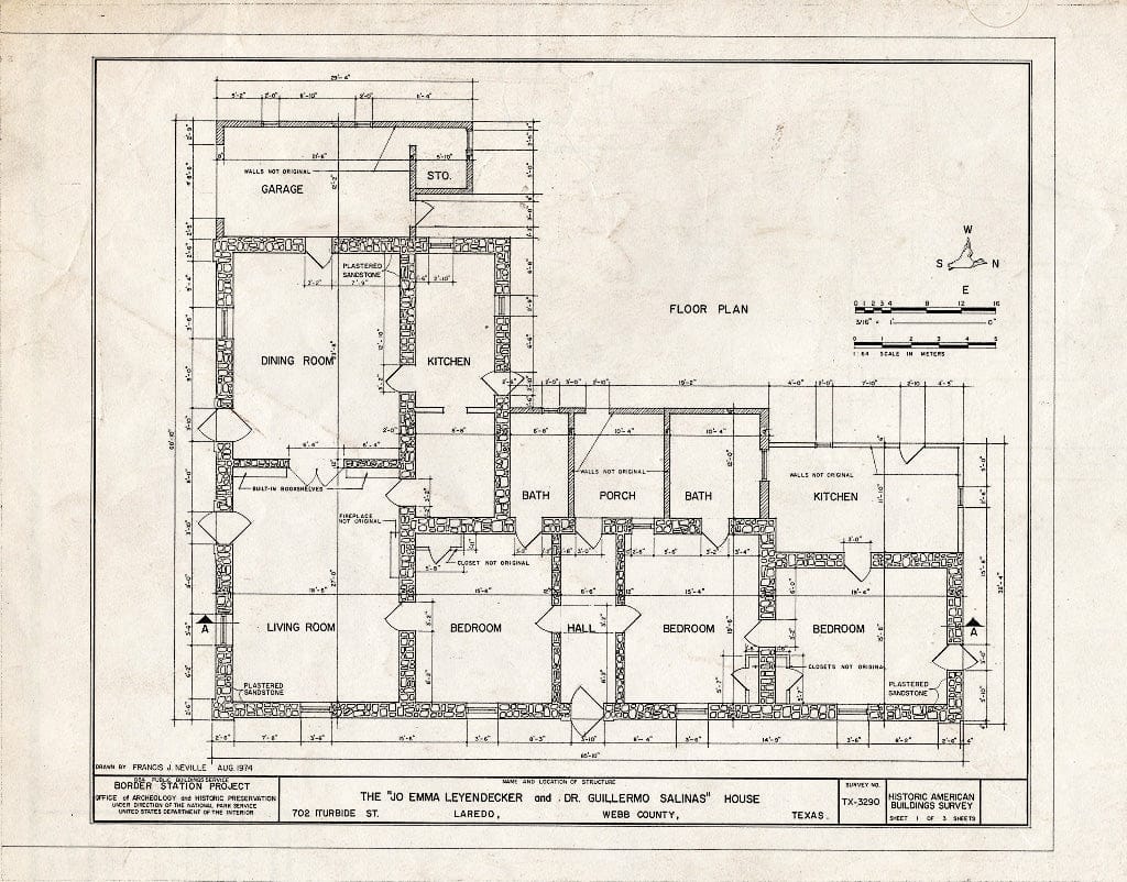 Blueprint HABS TEX,240-LARD,1- (Sheet 1 of 3) - Jo Emma Leyendecker & Dr. Guillermo Salinas House, 702 Iturbide Street, Laredo, Webb County, TX