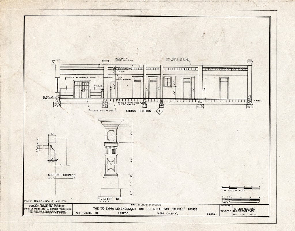 Blueprint HABS TEX,240-LARD,1- (Sheet 3 of 3) - Jo Emma Leyendecker & Dr. Guillermo Salinas House, 702 Iturbide Street, Laredo, Webb County, TX