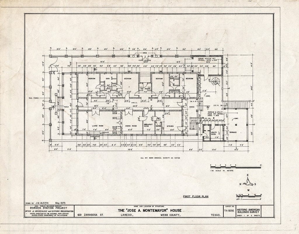 Blueprint HABS TEX,240-LARD,3- (Sheet 1 of 5) - Jose A. Montemayor House, 601 Zaragosa Street, Laredo, Webb County, TX