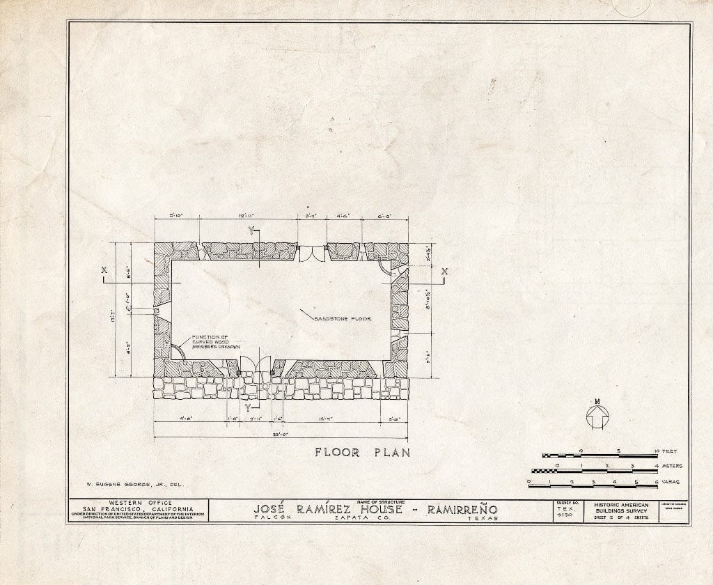Blueprint HABS TEX,253-RAMIR,1- (Sheet 2 of 4) - Jose Ramirez House, Falcon Reservoir Site, Falcon, Zapata County, TX