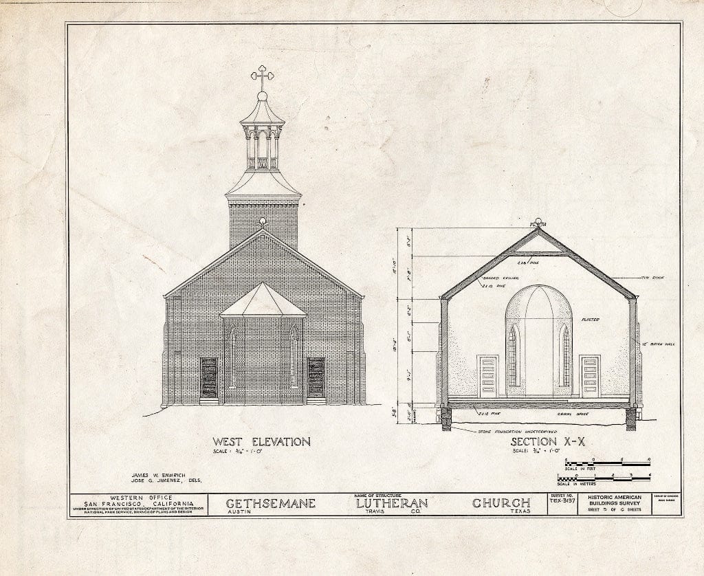 Blueprint HABS TEX,227-AUST,7- (Sheet 5 of 6) - Gethsemane Lutheran Church, Sixteenth Street & Congress Avenue, Austin, Travis County, TX