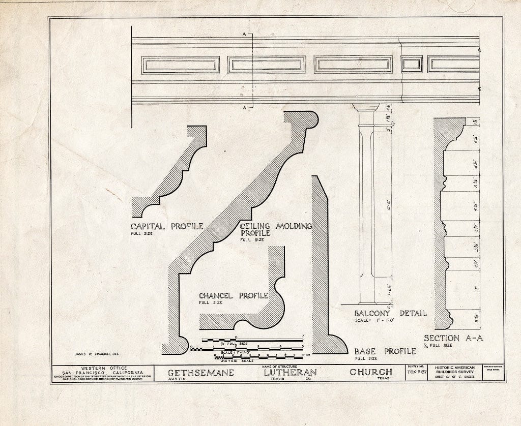 Blueprint HABS TEX,227-AUST,7- (Sheet 6 of 6) - Gethsemane Lutheran Church, Sixteenth Street & Congress Avenue, Austin, Travis County, TX