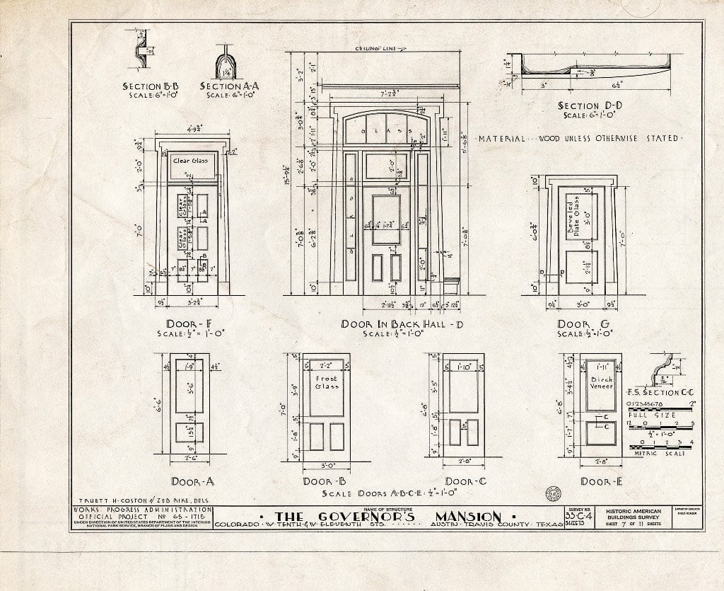 Blueprint HABS TEX,226,-AUST,3- (Sheet 7 of 11) - Governor's Mansion, 1010 Colorado Street, Austin, Travis County, TX