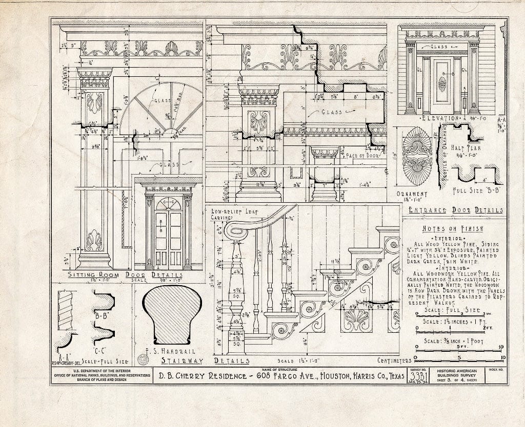 Blueprint HABS TEX,101-HOUT,1- (Sheet 3 of 4) - Nichols-Rice-Cherry House, Sam Houston Park (Moved from San Jacinto Street), Houston, Harris County, TX