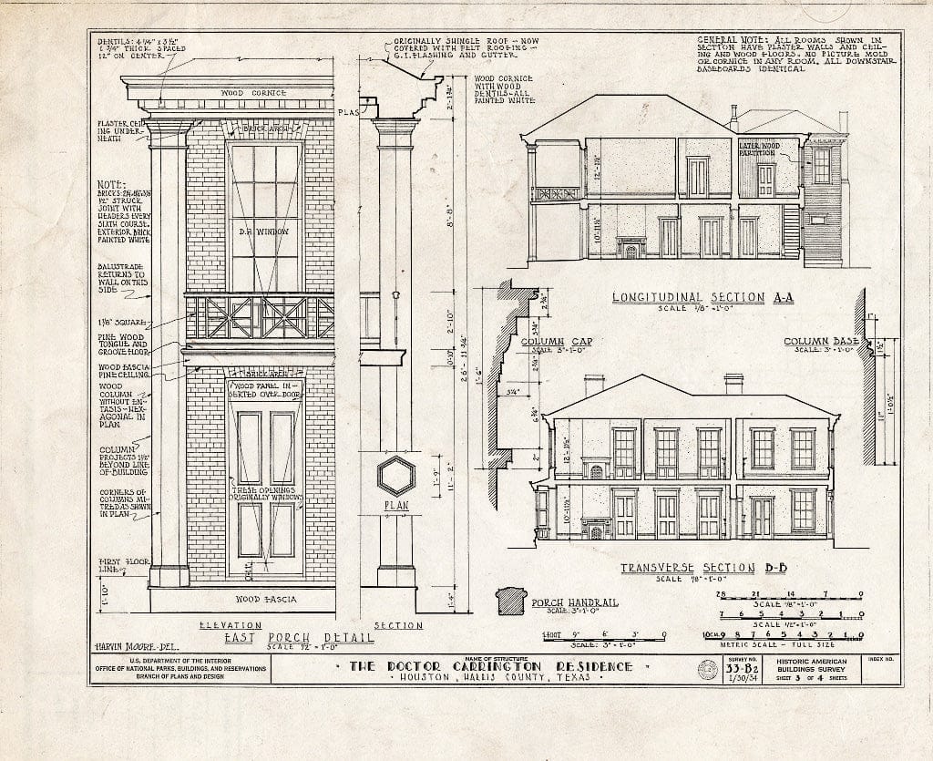 Blueprint HABS TEX,101-HOUT,2- (Sheet 3 of 4) - Dr. Carrington House, Crawford Street & Rusk Avenue, Houston, Harris County, TX