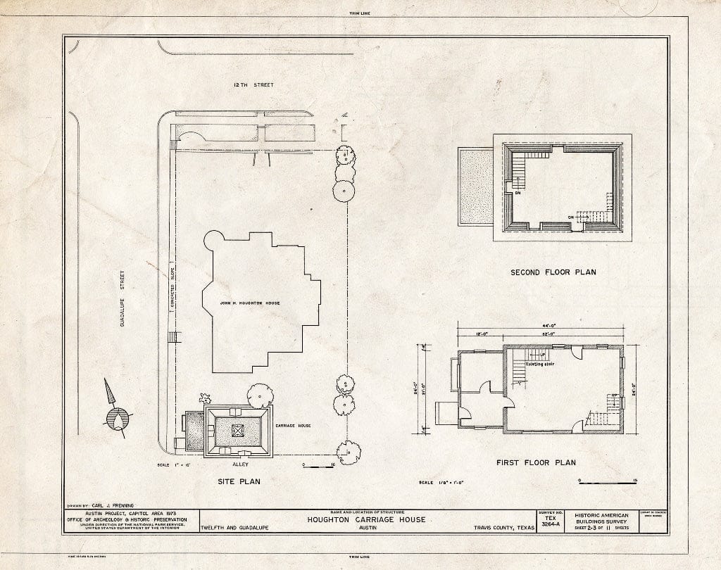 Blueprint HABS TEX,227-AUST,16A- (Sheet 2 of 3) - Houghton Carriage House, 1111 Guadalupe Street, Rear of 307 West Twelfth Street, Austin, Travis County, TX