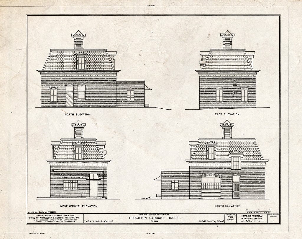Blueprint HABS TEX,227-AUST,16A- (Sheet 3 of 3) - Houghton Carriage House, 1111 Guadalupe Street, Rear of 307 West Twelfth Street, Austin, Travis County, TX