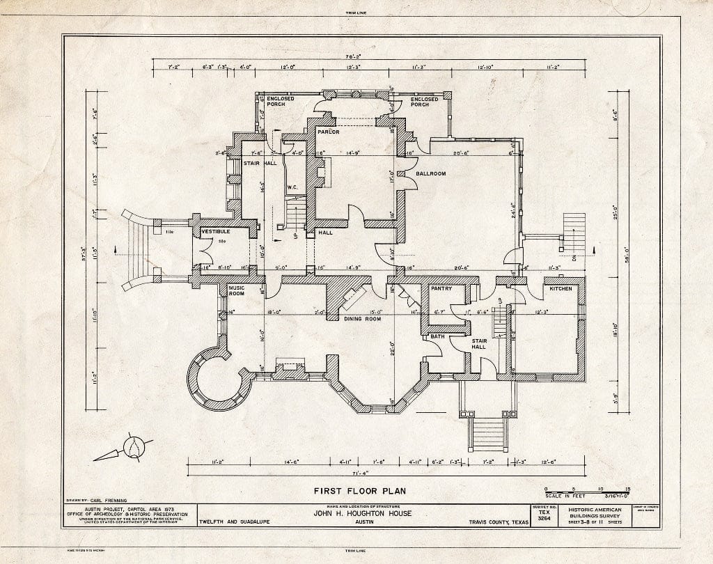 Blueprint HABS TEX,227-AUST,16- (Sheet 3 of 8) - John H. Houghton House, 307 West Twelfth Street, Austin, Travis County, TX