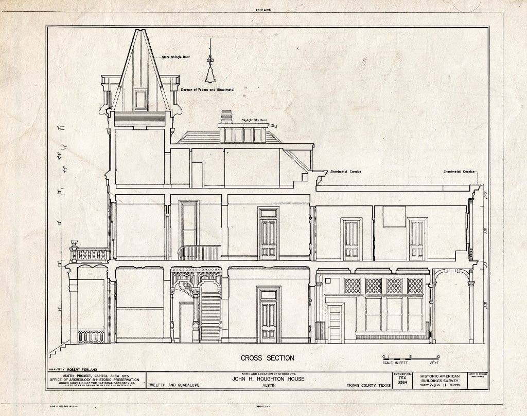 Blueprint HABS TEX,227-AUST,16- (Sheet 7 of 8) - John H. Houghton House, 307 West Twelfth Street, Austin, Travis County, TX