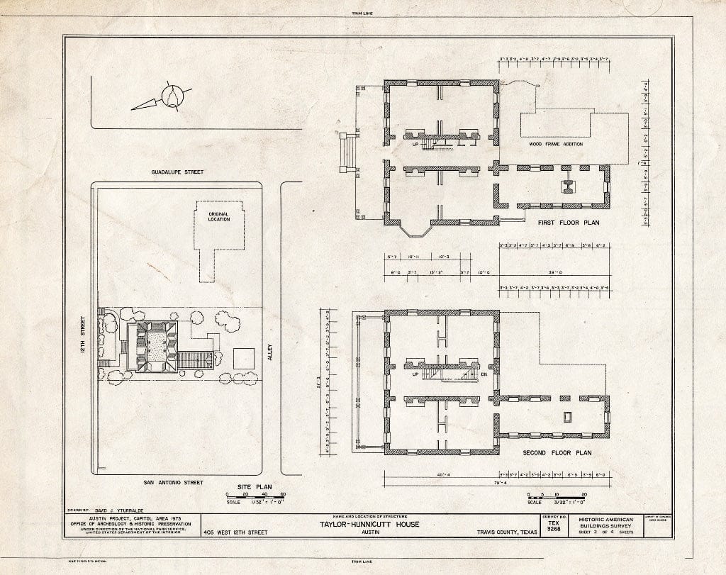 Blueprint HABS TEX,227-AUST,17- (Sheet 2 of 4) - Taylor-Hunnicutt House, 405 West Twelfth Street (Moved from Guadalupe Street), Austin, Travis County, TX