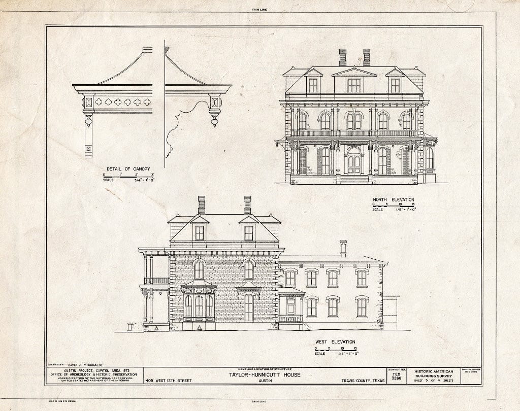 Blueprint HABS TEX,227-AUST,17- (Sheet 3 of 4) - Taylor-Hunnicutt House, 405 West Twelfth Street (Moved from Guadalupe Street), Austin, Travis County, TX