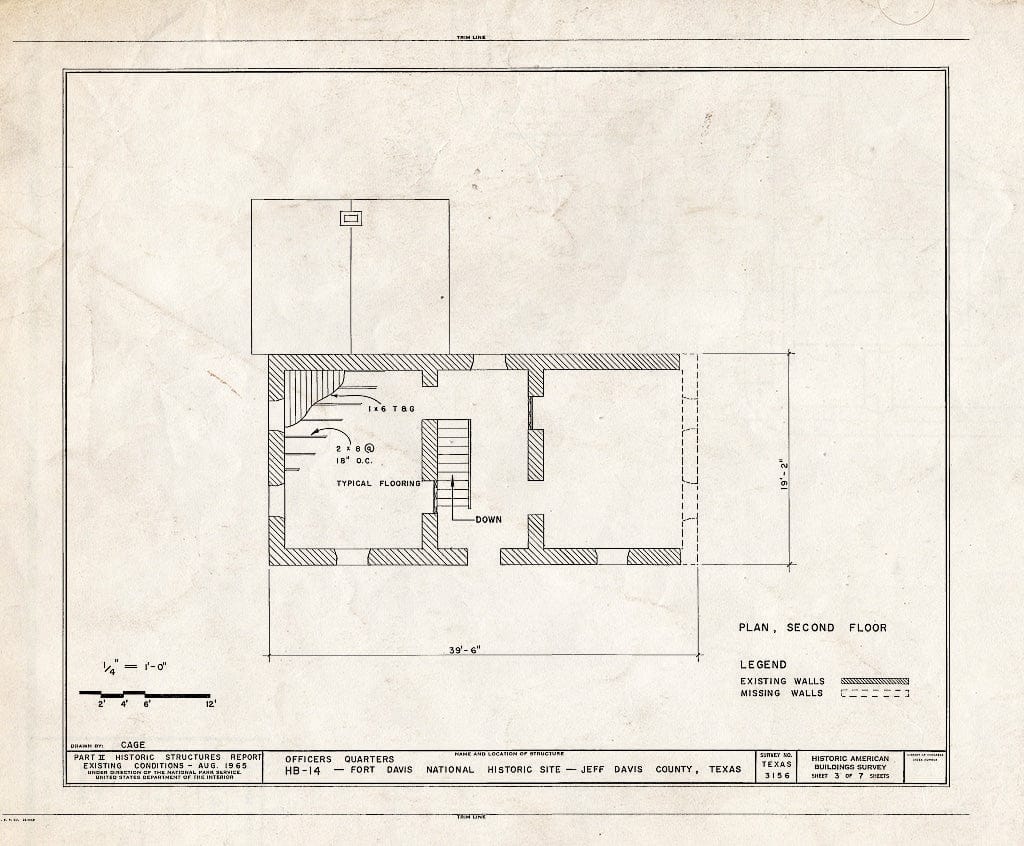 Blueprint Second Floor Plan - Fort Davis, Quarters, HB-14, Texas Route 17, Fort Davis, Jeff Davis County, TX