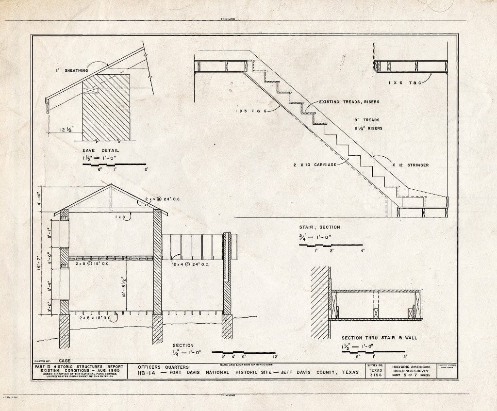 Blueprint Sections - Fort Davis, Quarters, HB-14, Texas Route 17, Fort Davis, Jeff Davis County, TX