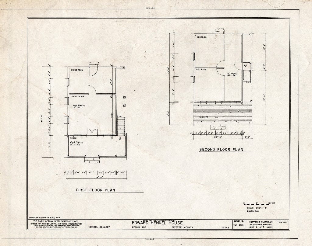 Blueprint HABS TEX,75-ROUNT,4- (Sheet 2 of 5) - Edward Henkel House, Henkel Square, Live Oak & First Streets, Round Top, Fayette County, TX