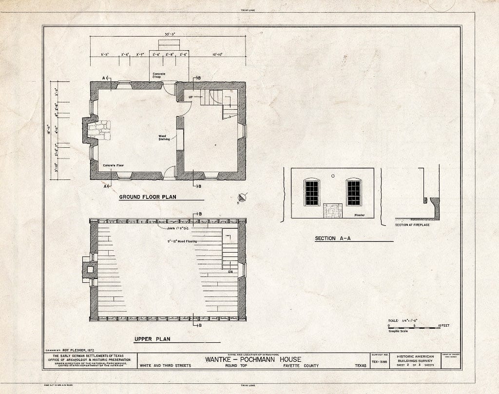 Blueprint HABS TEX,75-ROUNT,3- (Sheet 2 of 3) - Wantke-Pochmann House, White & Third Streets, Round Top, Fayette County, TX