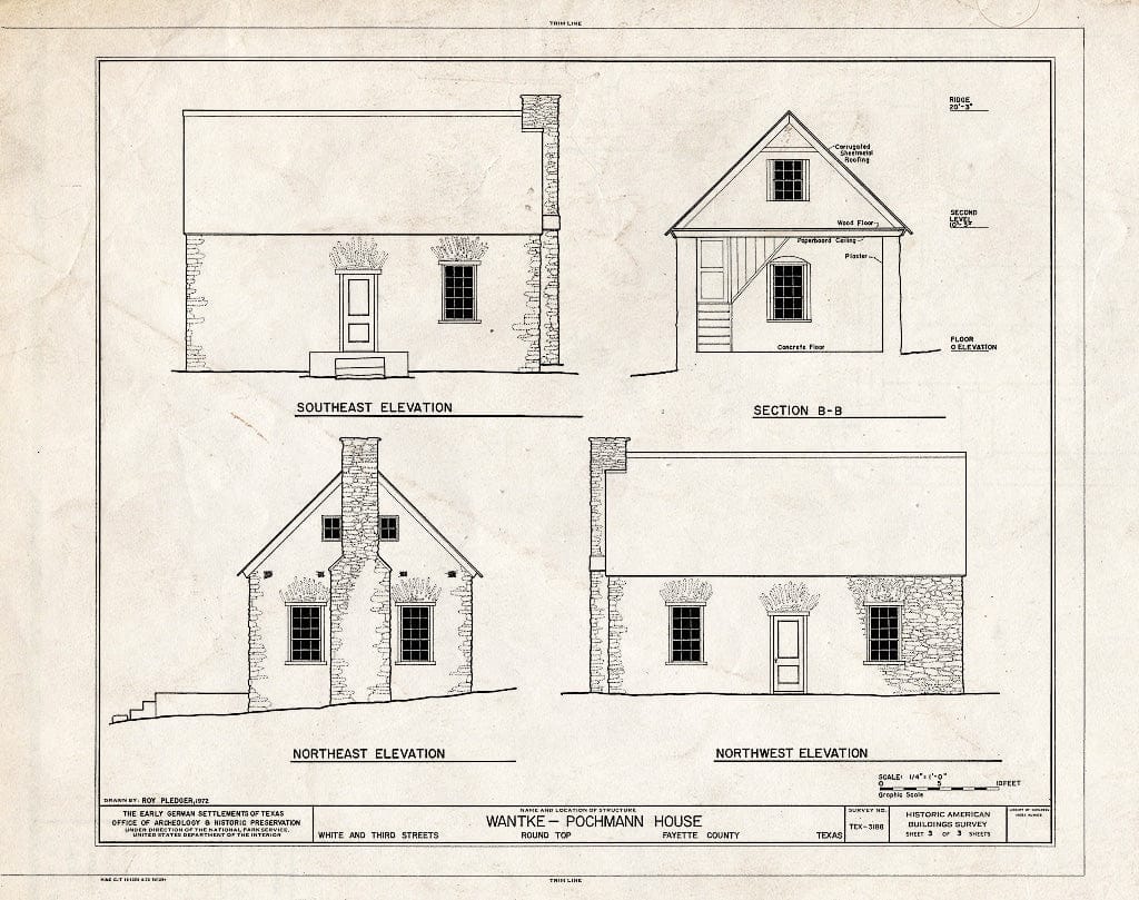 Blueprint HABS TEX,75-ROUNT,3- (Sheet 3 of 3) - Wantke-Pochmann House, White & Third Streets, Round Top, Fayette County, TX