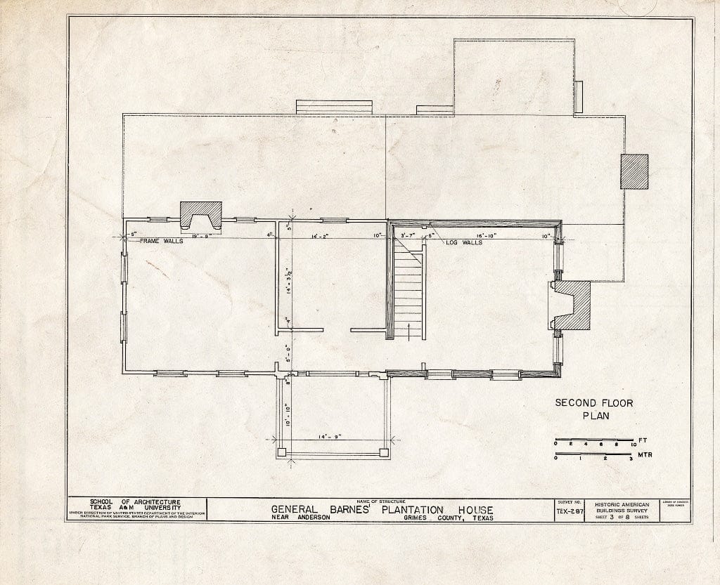 Blueprint HABS TEX,93-and.V,2- (Sheet 3 of 8) - General James W. Barnes Plantation House, Farm Road 1774 Vicinity, Anderson, Grimes County, TX