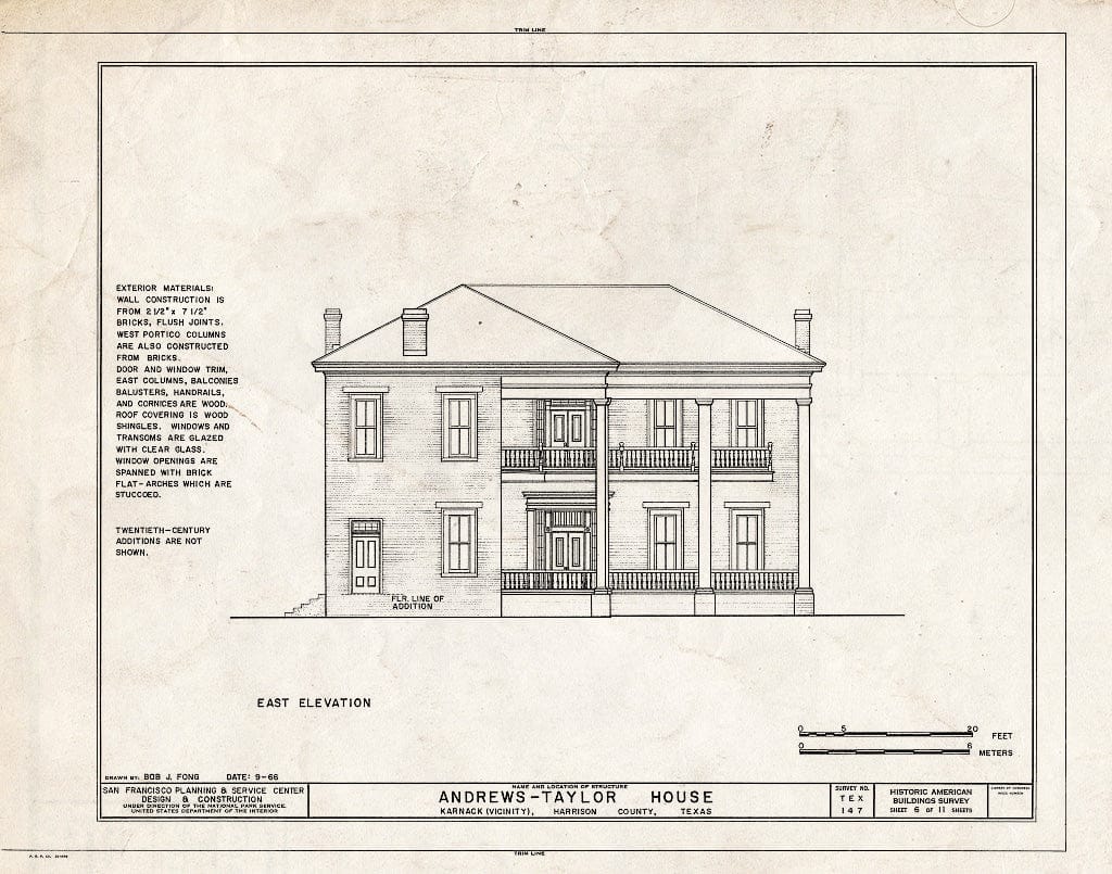 Blueprint HABS TEX,102-KARN.V,1- (Sheet 6 of 11) - Andrews-Taylor House, State Route 43, Farm Road 2862 Vicinity, Karnack, Harrison County, TX
