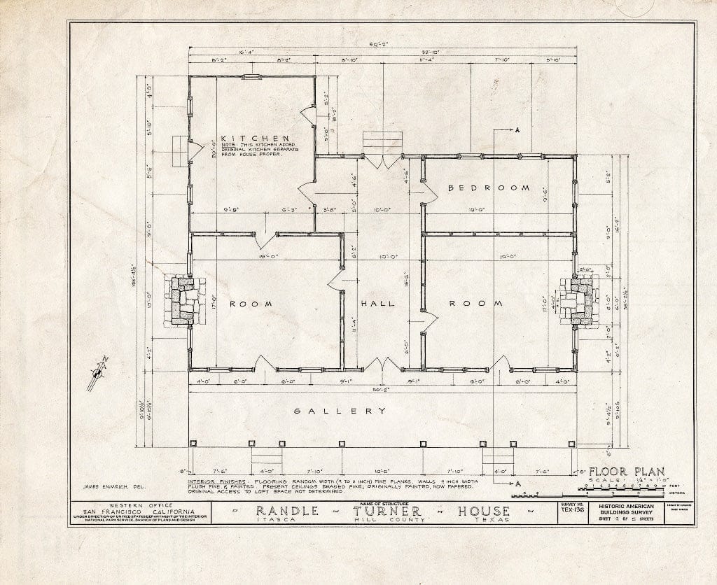 Blueprint HABS TEX,109-ITASC,1- (Sheet 2 of 5) - Randle-Turner House, Farm Road 934, Itasca, Hill County, TX