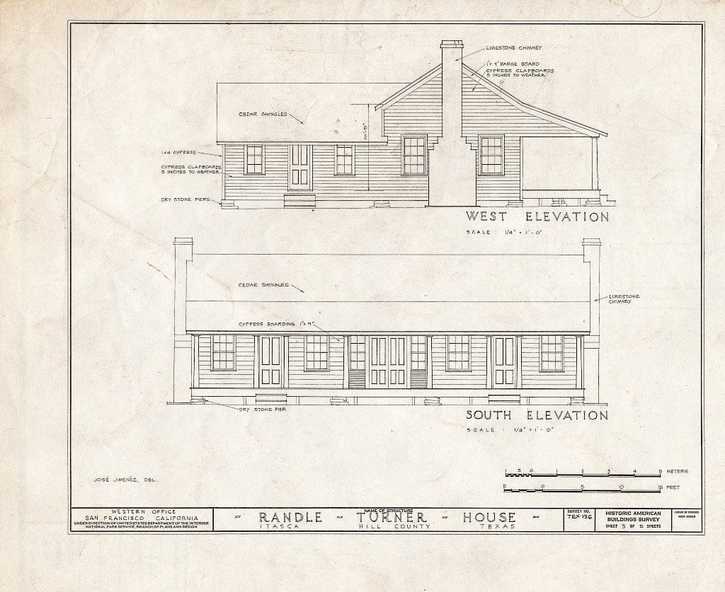 Blueprint HABS TEX,109-ITASC,1- (Sheet 3 of 5) - Randle-Turner House, Farm Road 934, Itasca, Hill County, TX