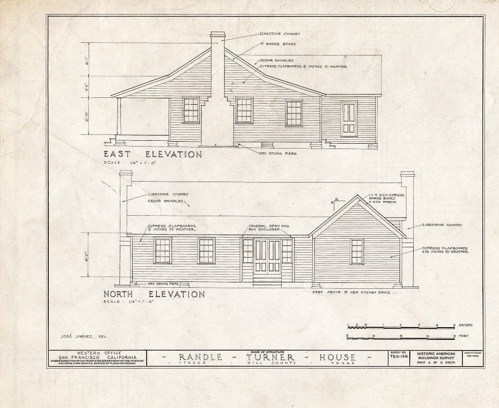 Blueprint HABS TEX,109-ITASC,1- (Sheet 4 of 5) - Randle-Turner House, Farm Road 934, Itasca, Hill County, TX