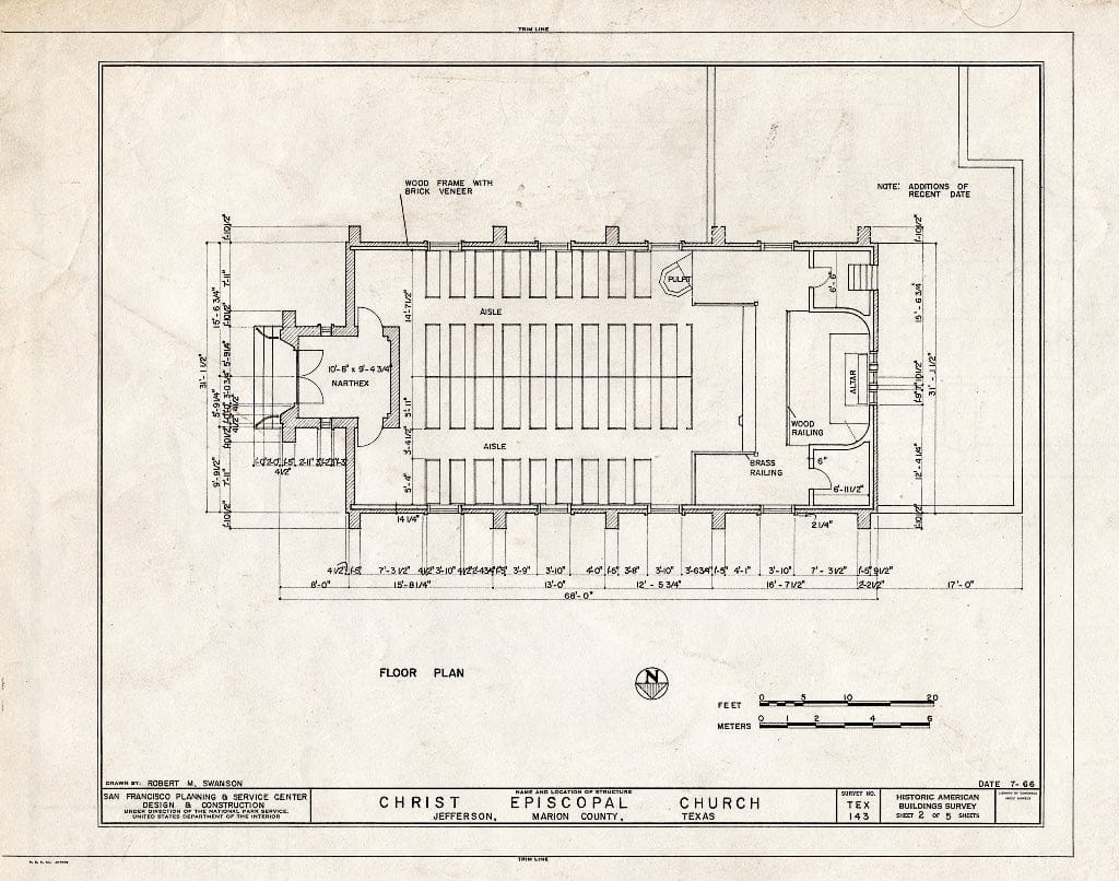 Blueprint HABS TEX,158-JEF,16- (Sheet 2 of 5) - Christ Episcopal Church, Main & Taylor Streets, Jefferson, Marion County, TX