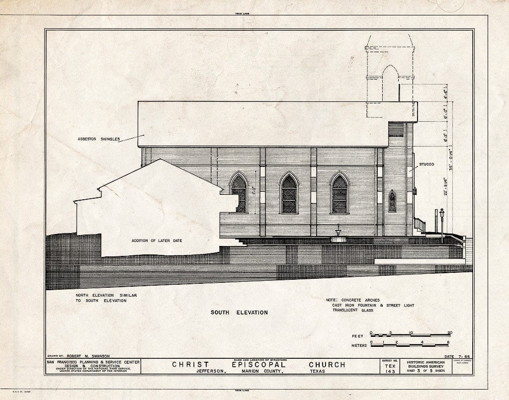 Blueprint HABS TEX,158-JEF,16- (Sheet 3 of 5) - Christ Episcopal Church, Main & Taylor Streets, Jefferson, Marion County, TX