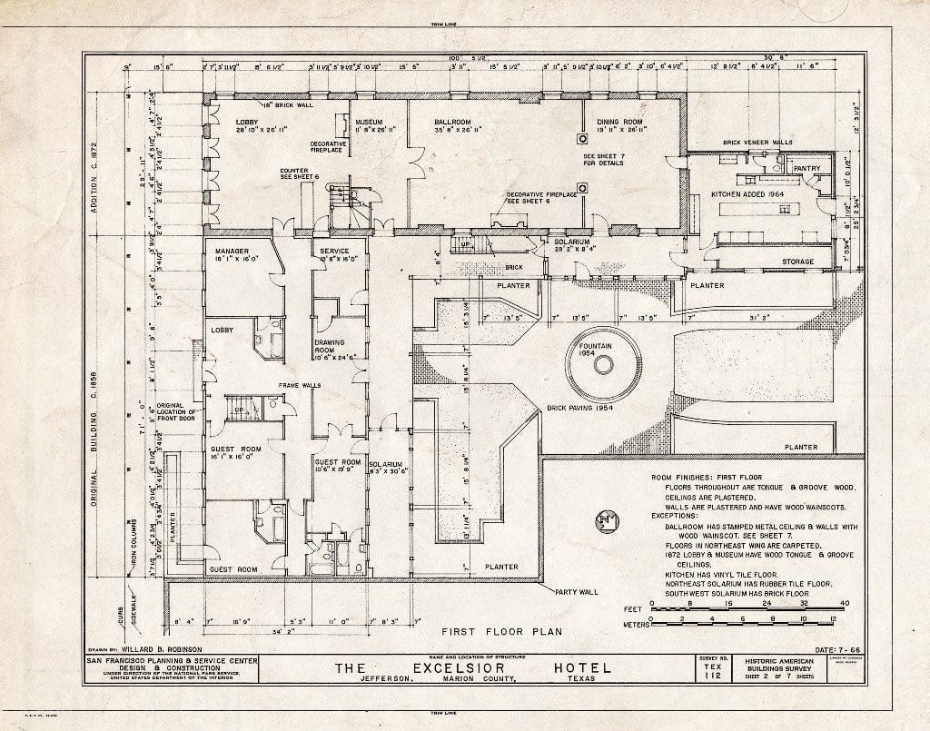 Blueprint HABS TEX,158-JEF,5- (Sheet 2 of 7) - Excelsior Hotel, Austin Street, Jefferson, Marion County, TX