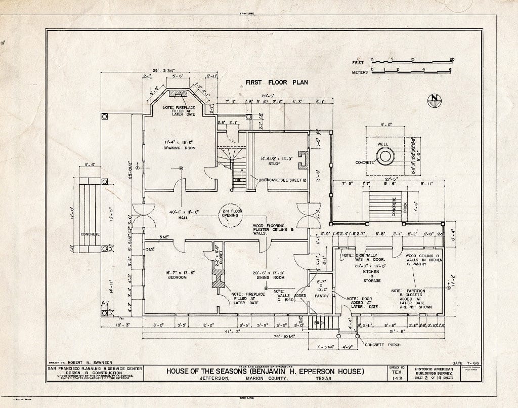Blueprint HABS TEX,158-JEF,15- (Sheet 2 of 14) - House of The Seasons, 409 South Alley Street, Jefferson, Marion County, TX