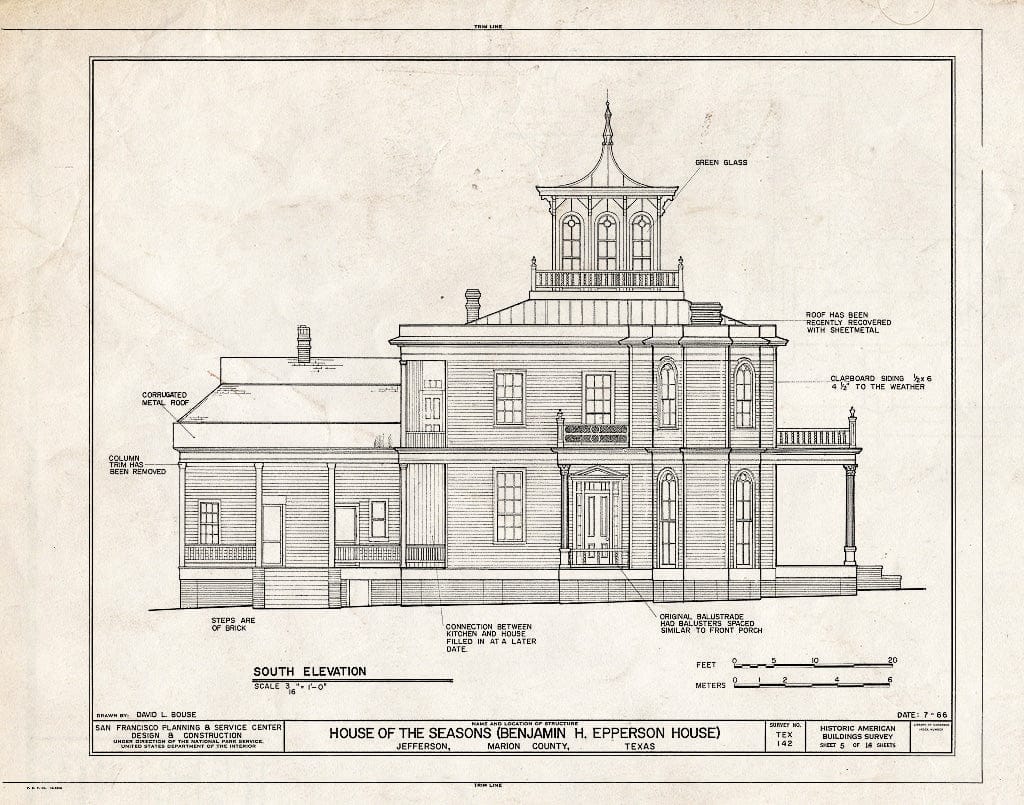 Blueprint HABS TEX,158-JEF,15- (Sheet 5 of 14) - House of The Seasons, 409 South Alley Street, Jefferson, Marion County, TX