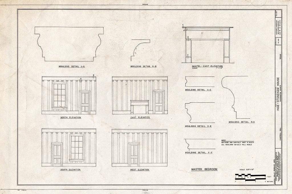 Blueprint HABS TEX,239-CHAP.V,2- (Sheet 9 of 10) - Inge-Stoneham House, Chappell Hill, Washington County, TX