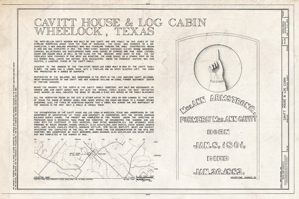 Blueprint HABS TEX,198-WHEEL,1- (Sheet 1 of 2) - Cavitt House & Log Cabin, Wheelock, Robertson County, TX