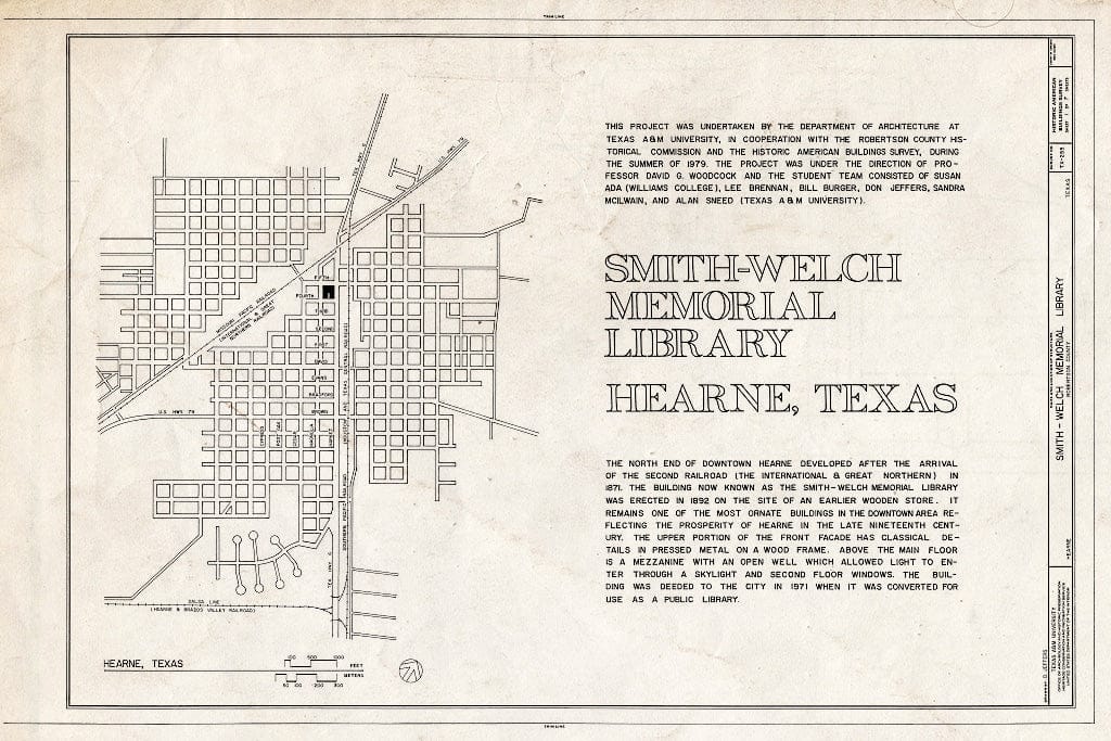 Blueprint HABS TEX,198-HEAR,1- (Sheet 1 of 7) - Smith-Welch Memorial Library, Hearne, Robertson County, TX