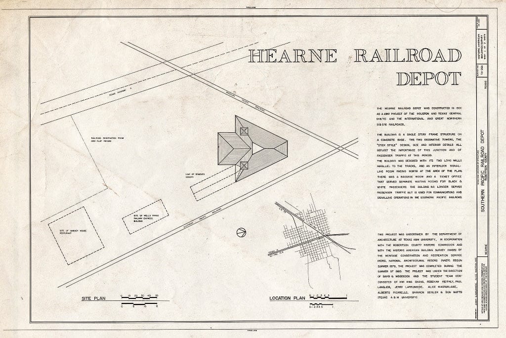 Blueprint HABS TEX,198-HEAR,2- (Sheet 1 of 7) - Southern Pacific Railroad Depot, Hearne, Robertson County, TX