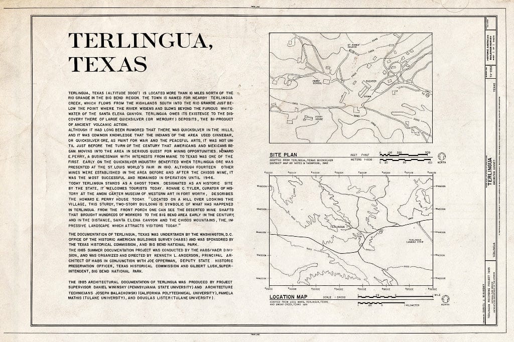 Blueprint HABS TEX,22-TERL,1- (Sheet 1 of 1) - Town of Terlingua, Terlingua, Brewster County, TX