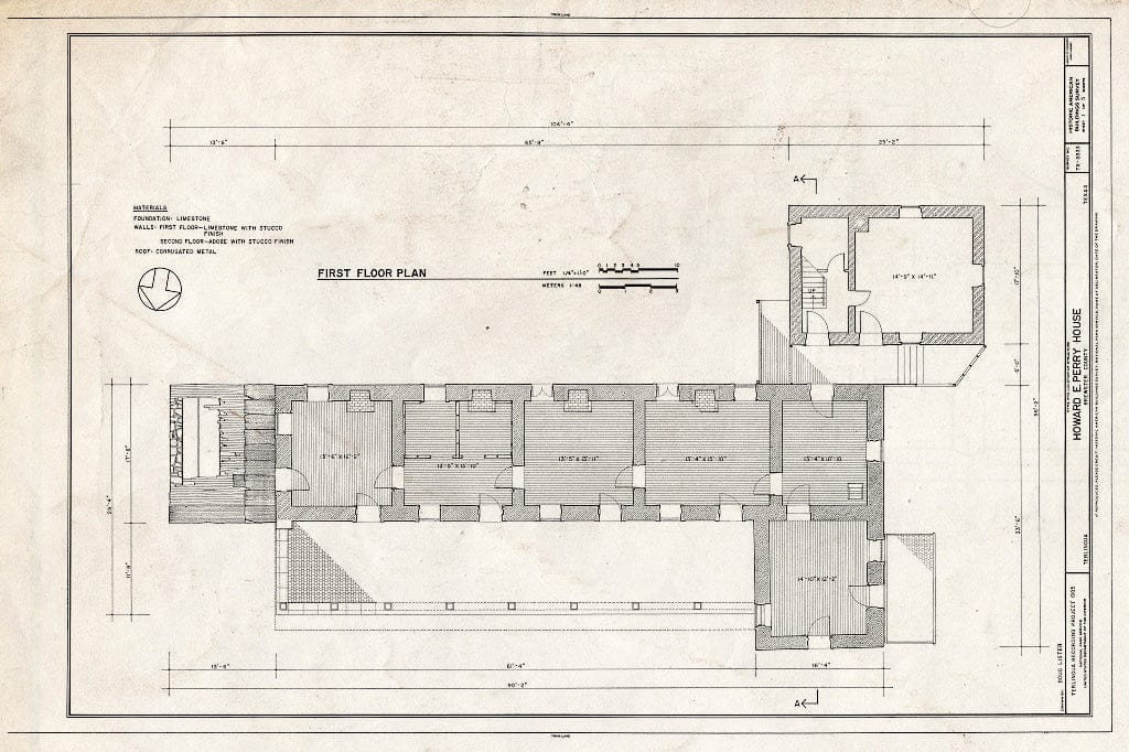Blueprint HABS TEX,22-TERL,3- (Sheet 1 of 5) - Howard E. Perry House, Terlingua, Brewster County, TX