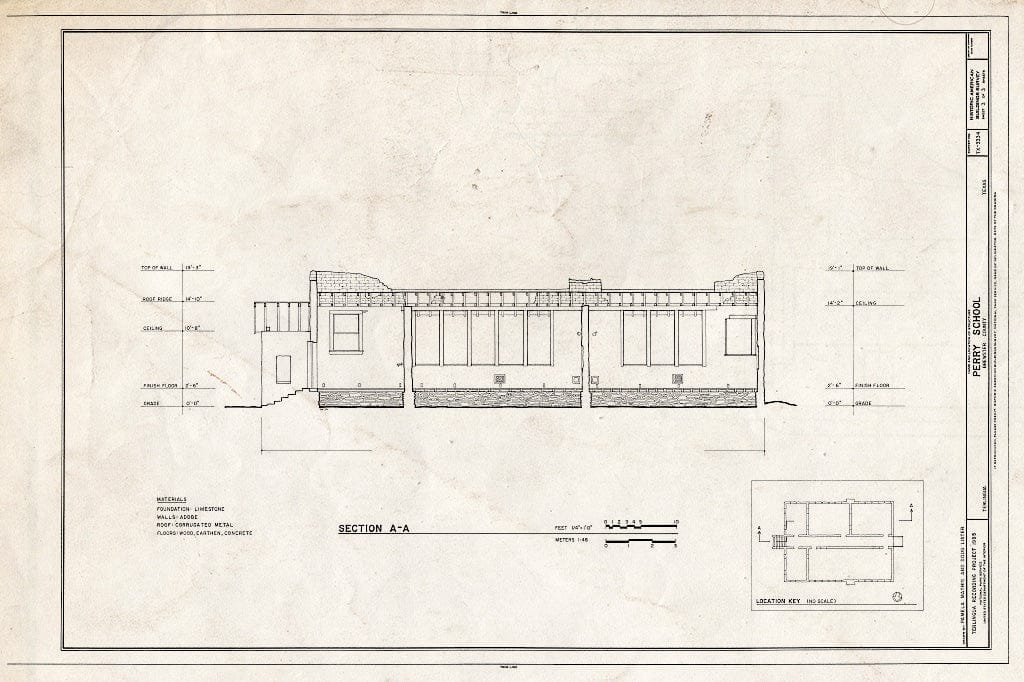 Blueprint HABS TEX,22-TERL,2- (Sheet 3 of 3) - Perry School, Terlingua, Brewster County, TX