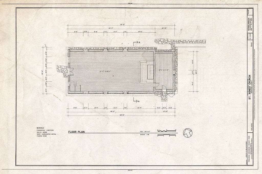 Blueprint HABS TEX,22-TERL,4- (Sheet 1 of 2) - St. Agnes' Church, Terlingua, Brewster County, TX