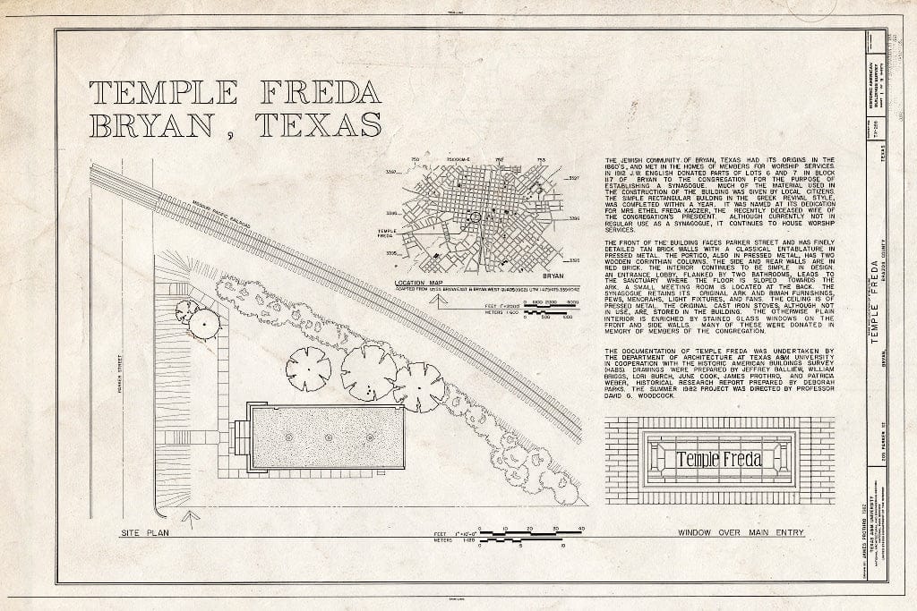 Blueprint HABS TEX,21-BRY,1- (Sheet 1 of 9) - Temple Freda, 205 Parker Street, Bryan, Brazos County, TX