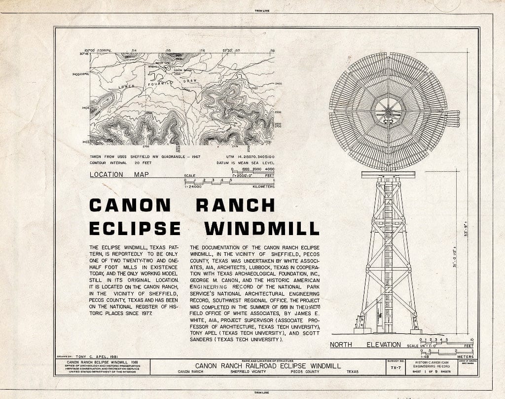 Blueprint HAER TEX,186-SHEF.V,1- (Sheet 1 of 9) - Canon Ranch Eclipse Windmill, Sheffield, Pecos County, TX