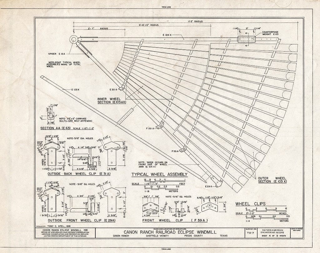 Blueprint HAER TEX,186-SHEF.V,1- (Sheet 4 of 9) - Canon Ranch Eclipse Windmill, Sheffield, Pecos County, TX