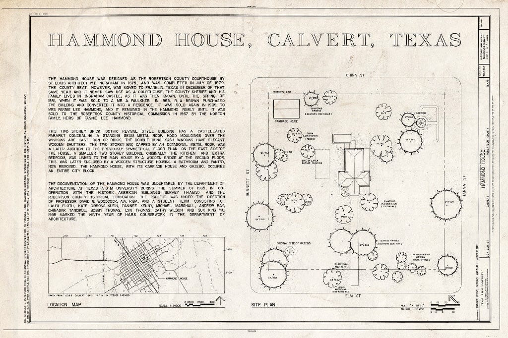 Blueprint HABS TEX,198-CALV,4- (Sheet 1 of 11) - Hammond House, 604 Elm Street, Calvert, Robertson County, TX