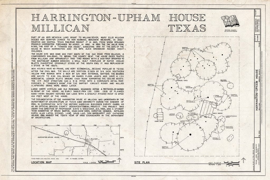 Blueprint HABS TEX,21-MICA,1- (Sheet 1 of 10) - Harrington-Upham House, FM 2154 (Wellborn Road), Millican, Brazos County, TX